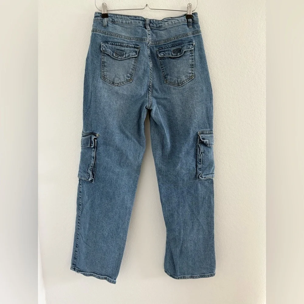 BBJ Women’s Wide Leg Cargo Denim Pocket Jeans